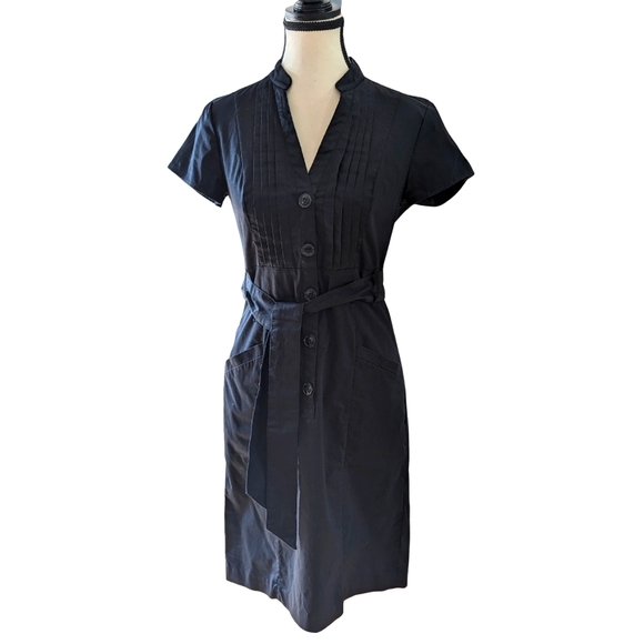 H&M Black Short Sleeve Shirt Dress with Button Front Size US 6 - Picture 1 of 6